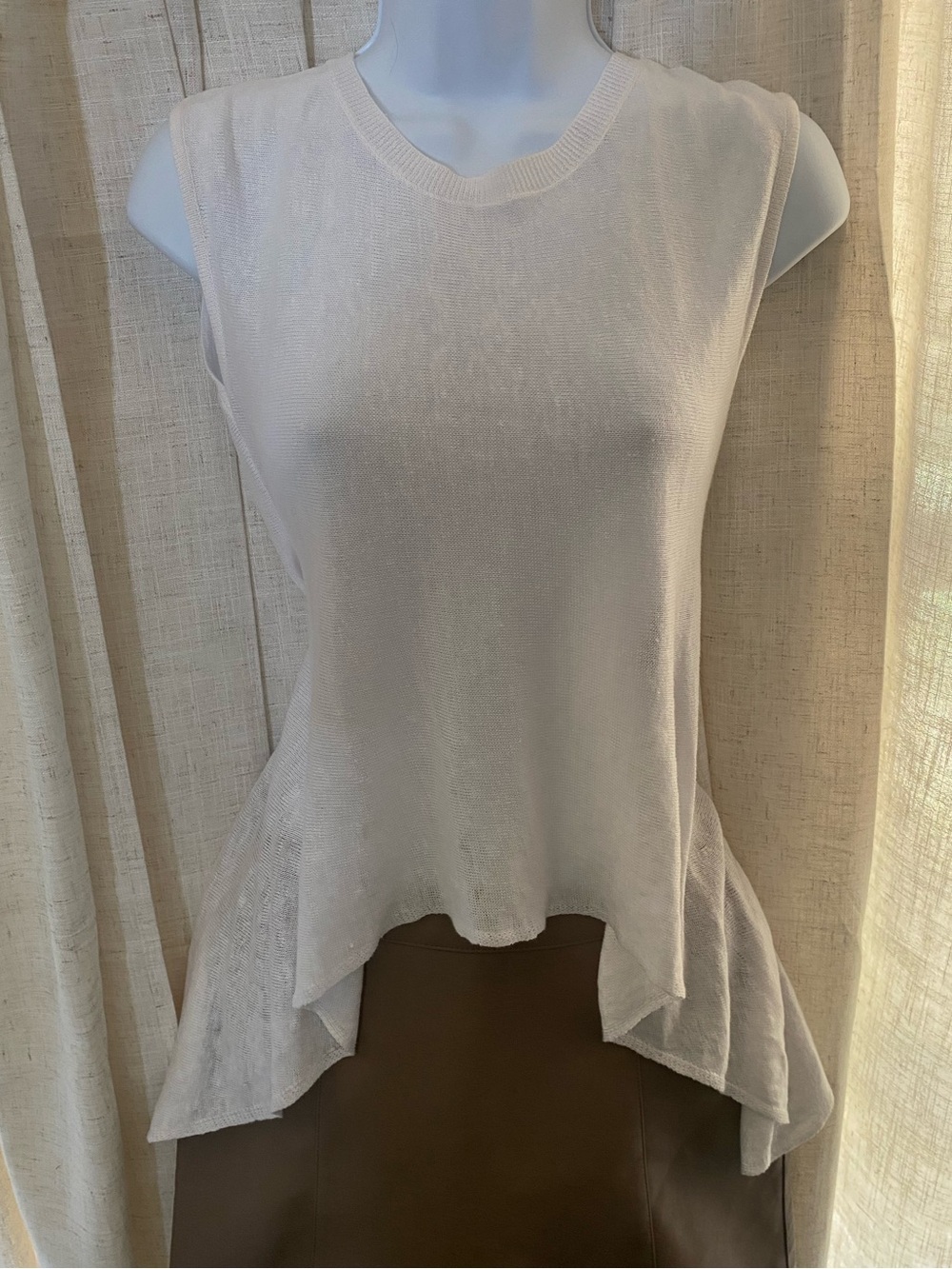 Eileen Fisher Cream Organic 100% Linen Lightweight Sleeveless Knit Top